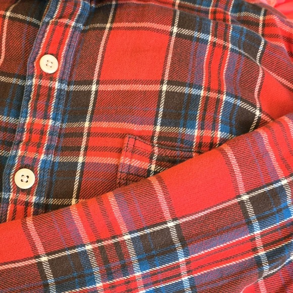 Polo Ralph Lauren Plaid Flannel Shirt Chest Pockets Size L Button‎ Down Red Blue - Picture 9 of 9